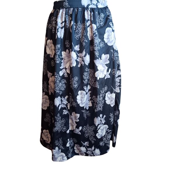 24" Vintage Skirt Handmade 70's Boho Floral Black & White Midi Side Zipper Hook - Picture 2 of 5